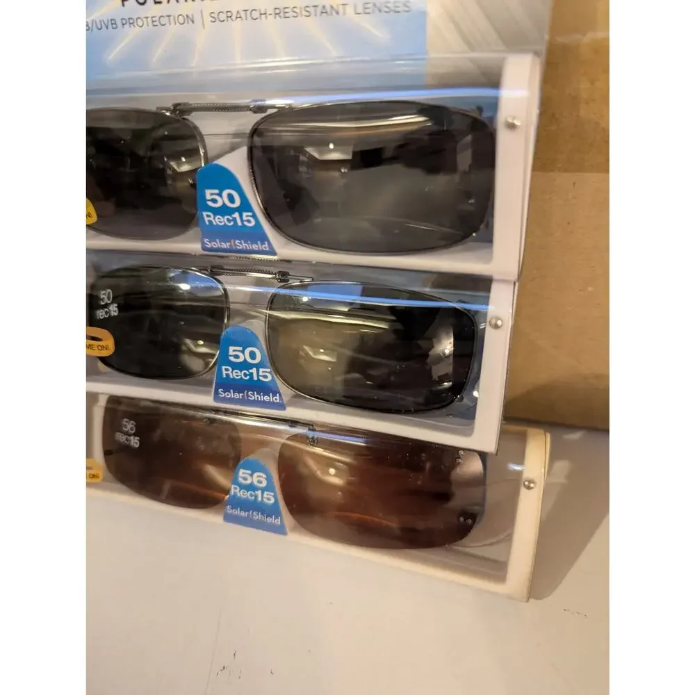 Solar Shield Rec15 gentle grip polarized clip on shaded sunglass lens lot of 3